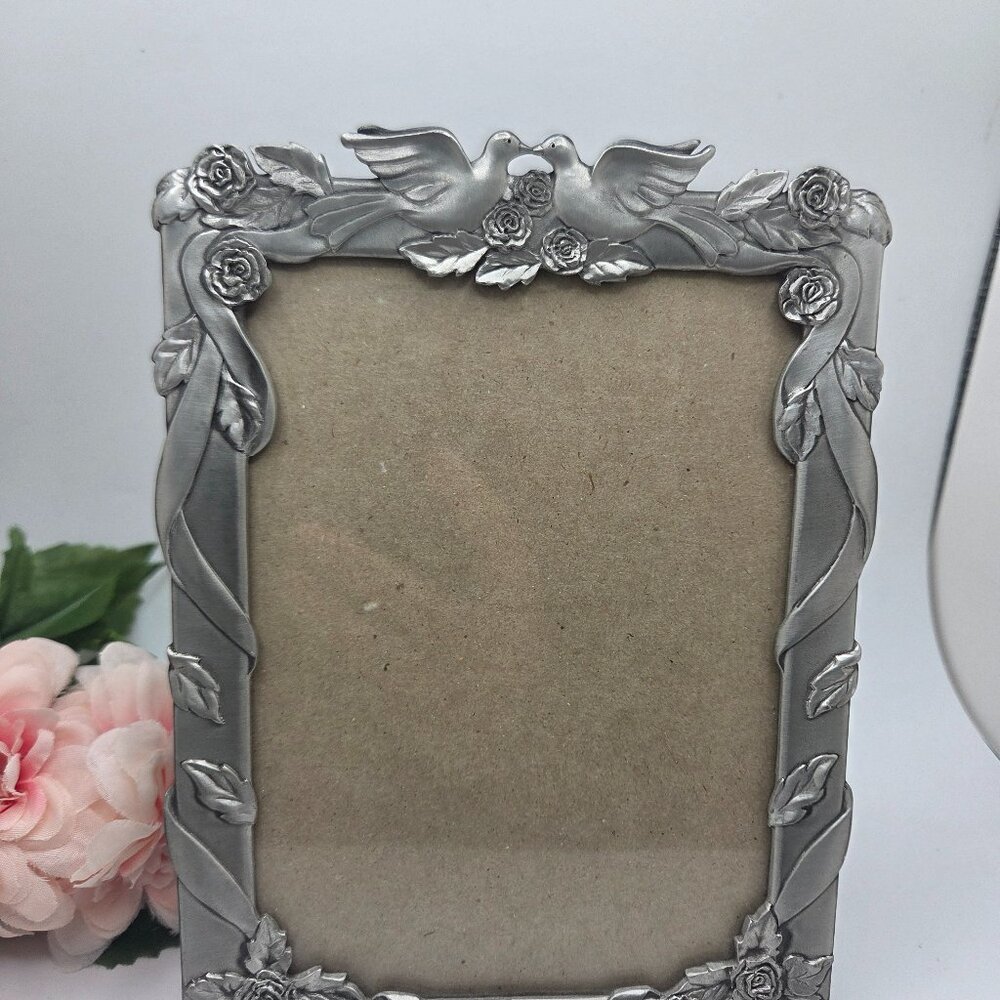 Vintage Seagull Pewter Wedding Doves Floral Design Photo Frame 5x7